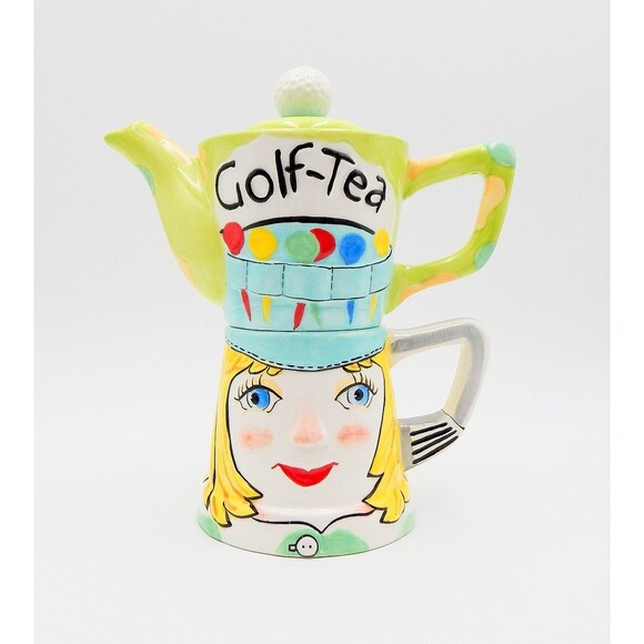 Peggy Turchette Santa Barbara Golf-Tea Stackable Tea For One Pot Teacup Mug - Picture 1 of 10
